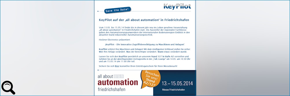 Klick zum vergrößern: Heckner Electronics mit KeyPilot auf der "all about automation" in Friedrichsha Heckner Electronics mit KeyPilot auf der "all about automation" in Friedrichsha
