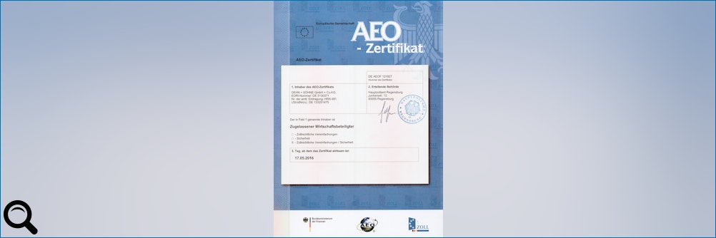Klick zum vergrößern: DEHN + SÖHNE erhält das AEO-F Zertifikat DEHN + SÖHNE erhält das AEO-F Zertifikat