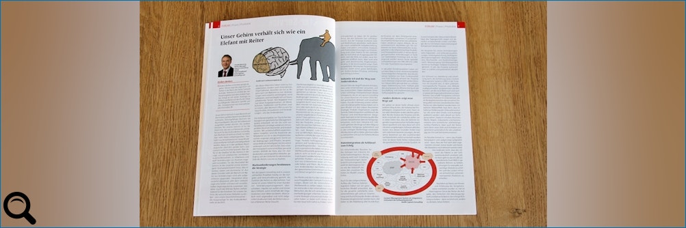 Klick zum vergrößern: Anders Denken - Unser Gehirn verhält sich wie ein Elefant mit Reiter Anders Denken - Unser Gehirn verhält sich wie ein Elefant mit Reiter
