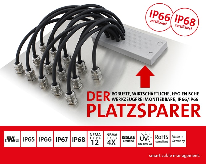 Kabeldurchführung KEL-DPU nun auch IP67 & IP68 zertifiziert