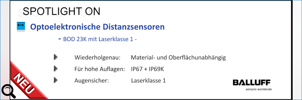 Klick zum vergrößern: Balluff optoelektronische Distanzsensoren BOD 23K mit Laserklasse 1 Balluff optoelektronische Distanzsensoren BOD 23K mit Laserklasse 1