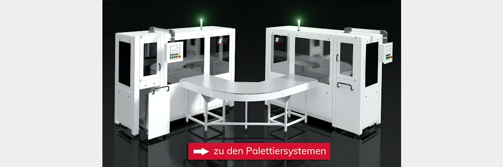 Palettiersystem mit RFID-Tag Prüfung der Trays / Barcode Prüfung der Produkte